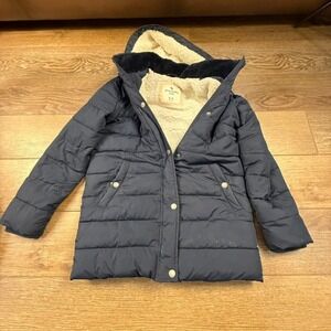 Abercrombie Kids Blue Puffer Coat with Sherpa Lined Hood 15/16 Fair Condition